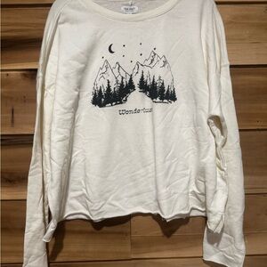 True Craft Off-White Mountain Graphic Lightweight Sweatshirt with raw edges